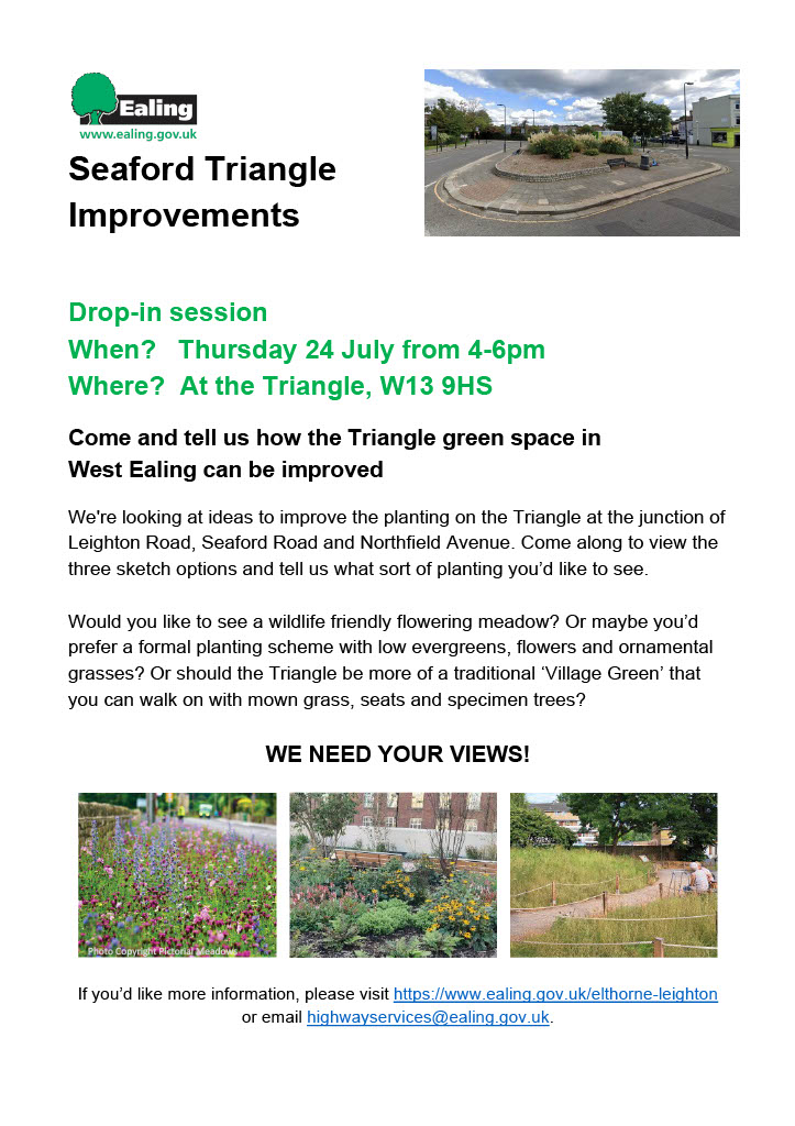 Invitation from Ealing Council to a drop-in session on 24 July, 4-6pm.